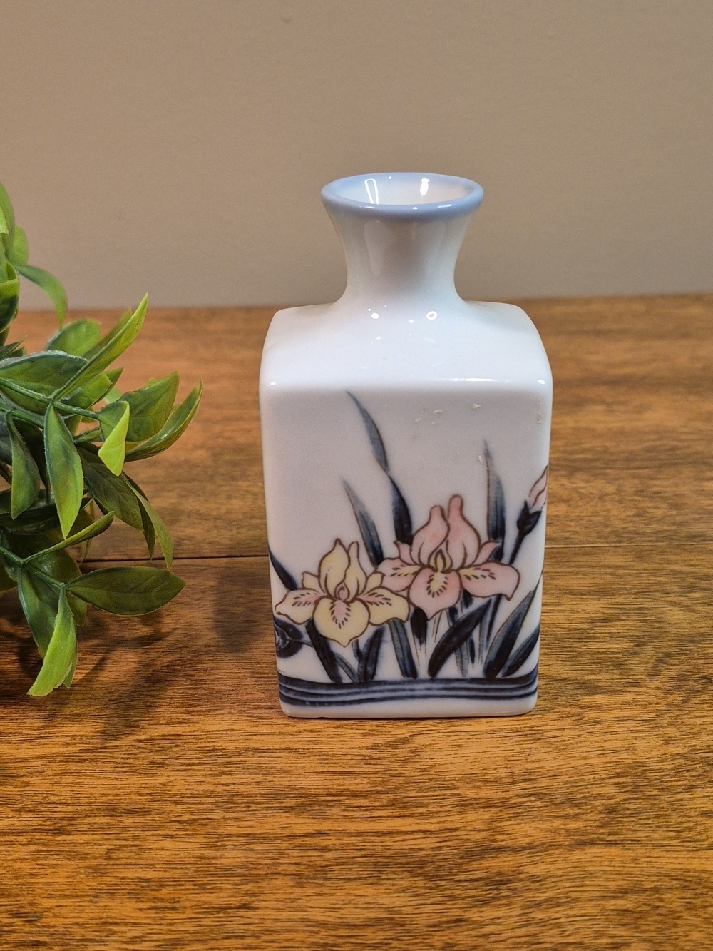 VINTAGE Japan Small Ceramic Floral Square Bud Vase